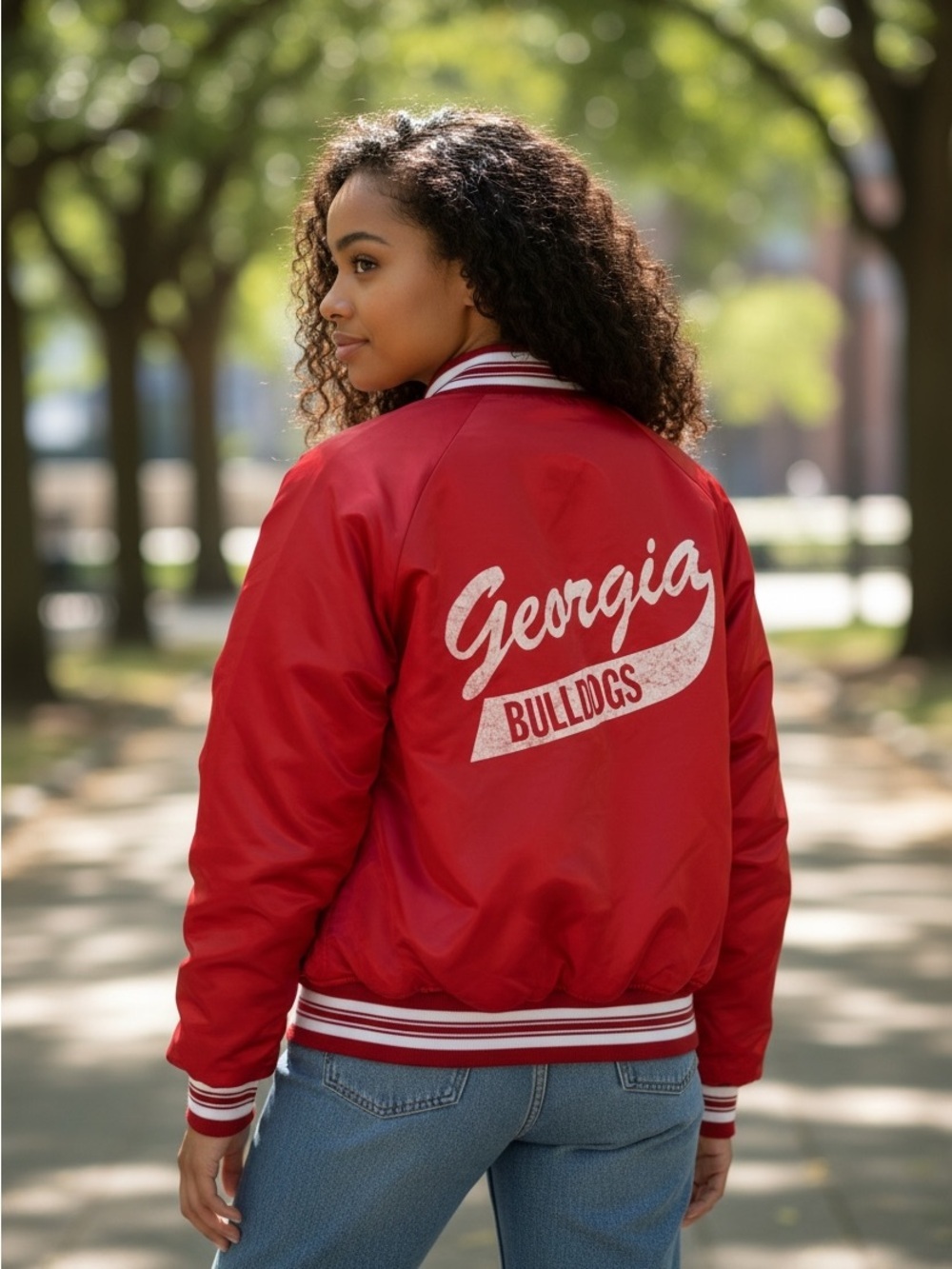 Rare Vintage Chalk Line Georgia Bulldogs Red Bomber Jacket Women’s Size Large
